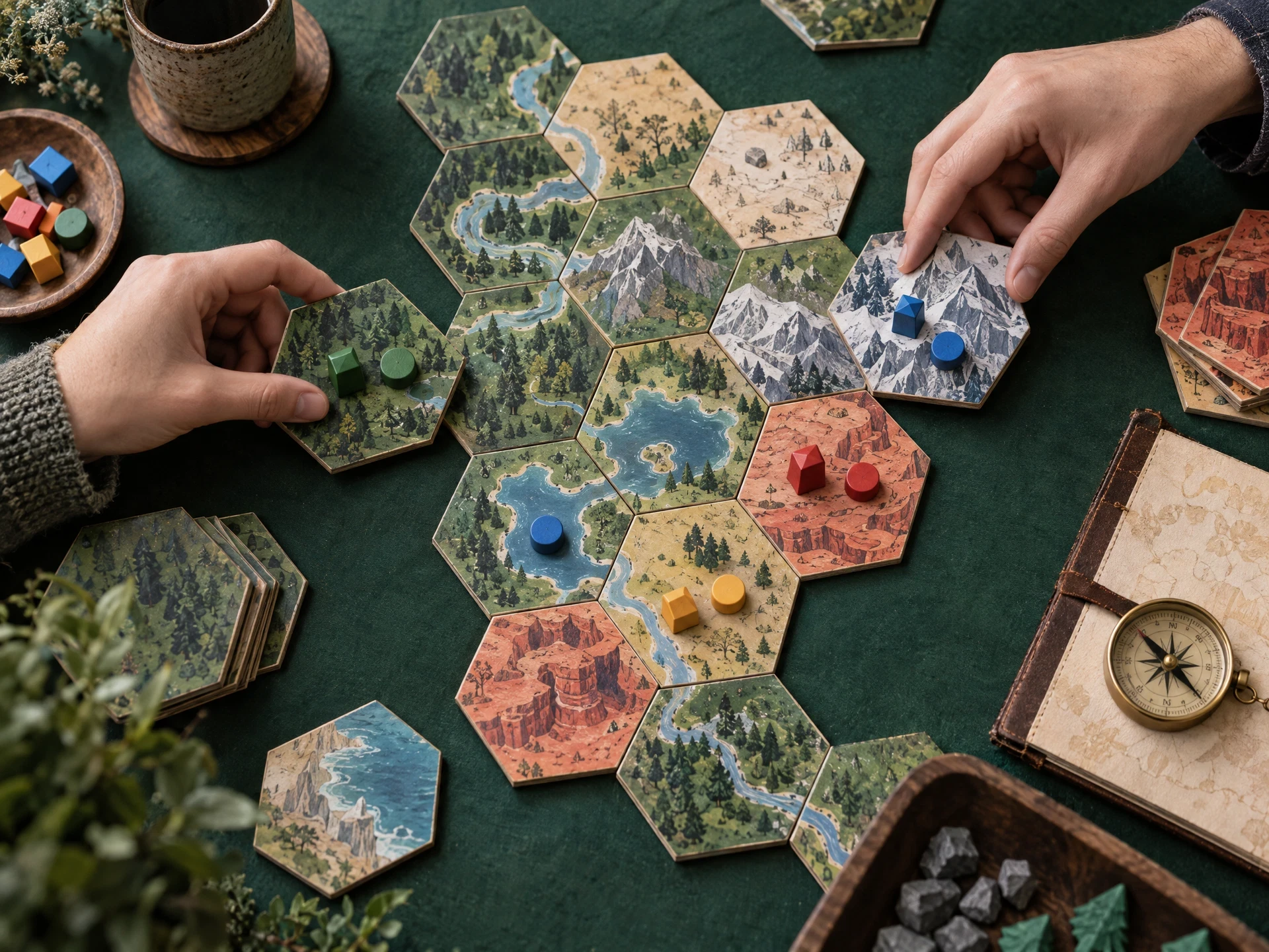 Hands connecting original modular game board tiles